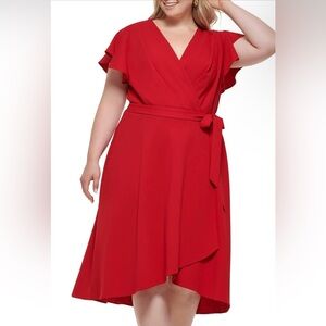 Dkny Red Faux Wrap Dress